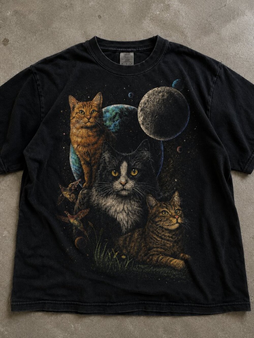 Black Space Cat Graphic T-Shirt Cosmic Cats Tee